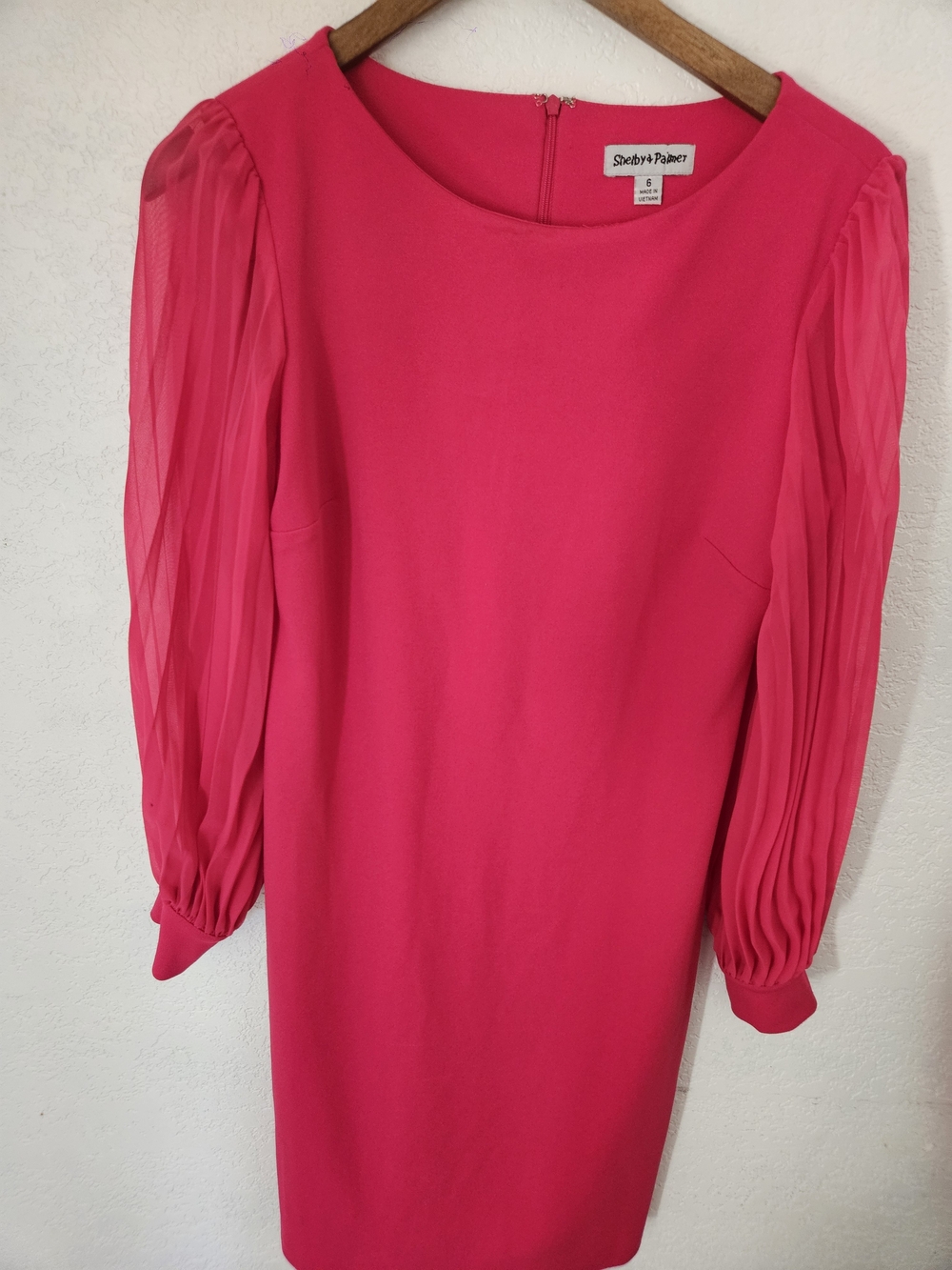 Shelby & Palmer Hot Pink Long-Sleeve Puff-Sleeve Dress